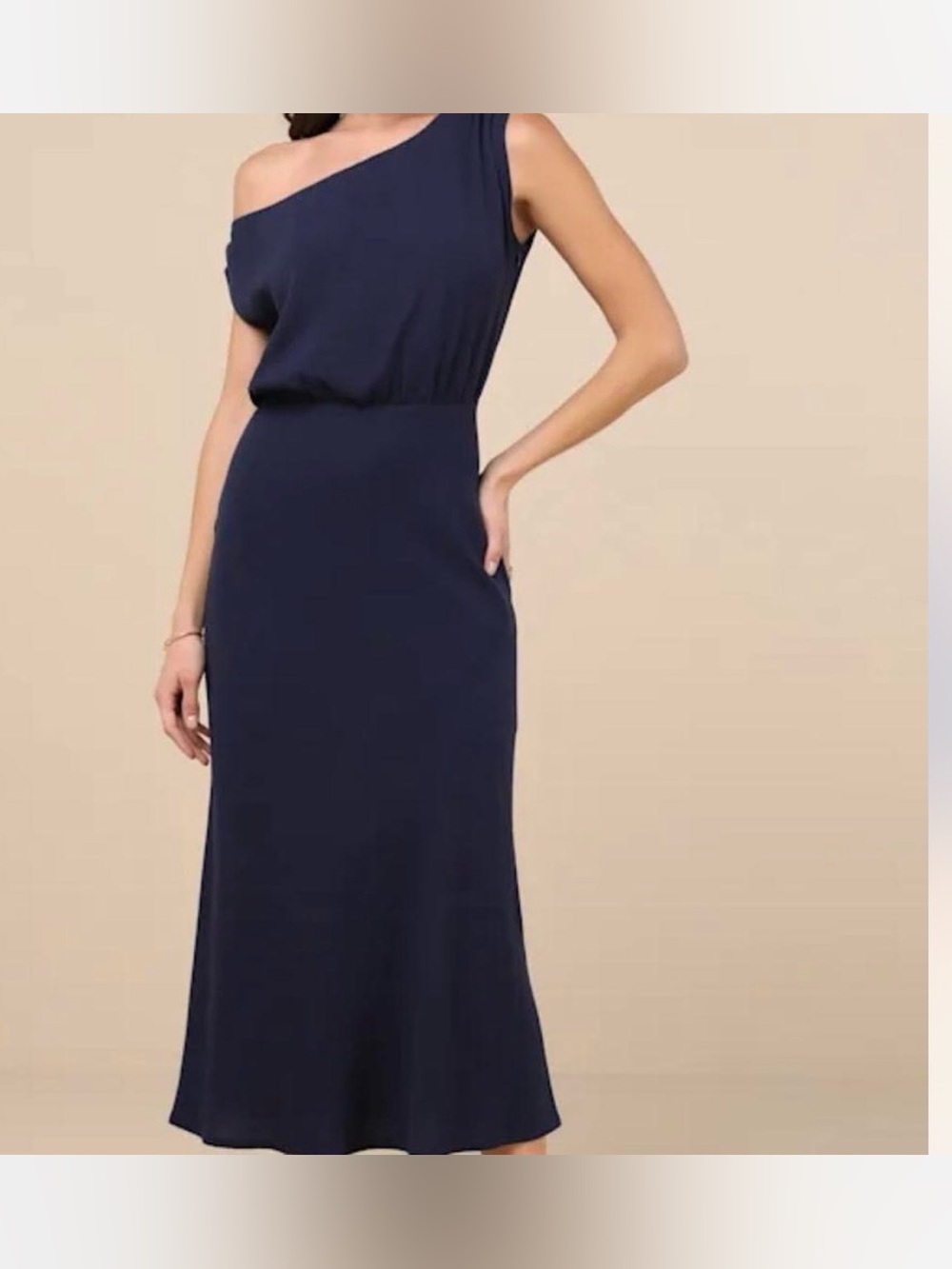 Lulu's Navy off shoulder linen Midi Dress